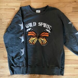 Wild Spirit Gray Sweatshirt with Butterfly Design